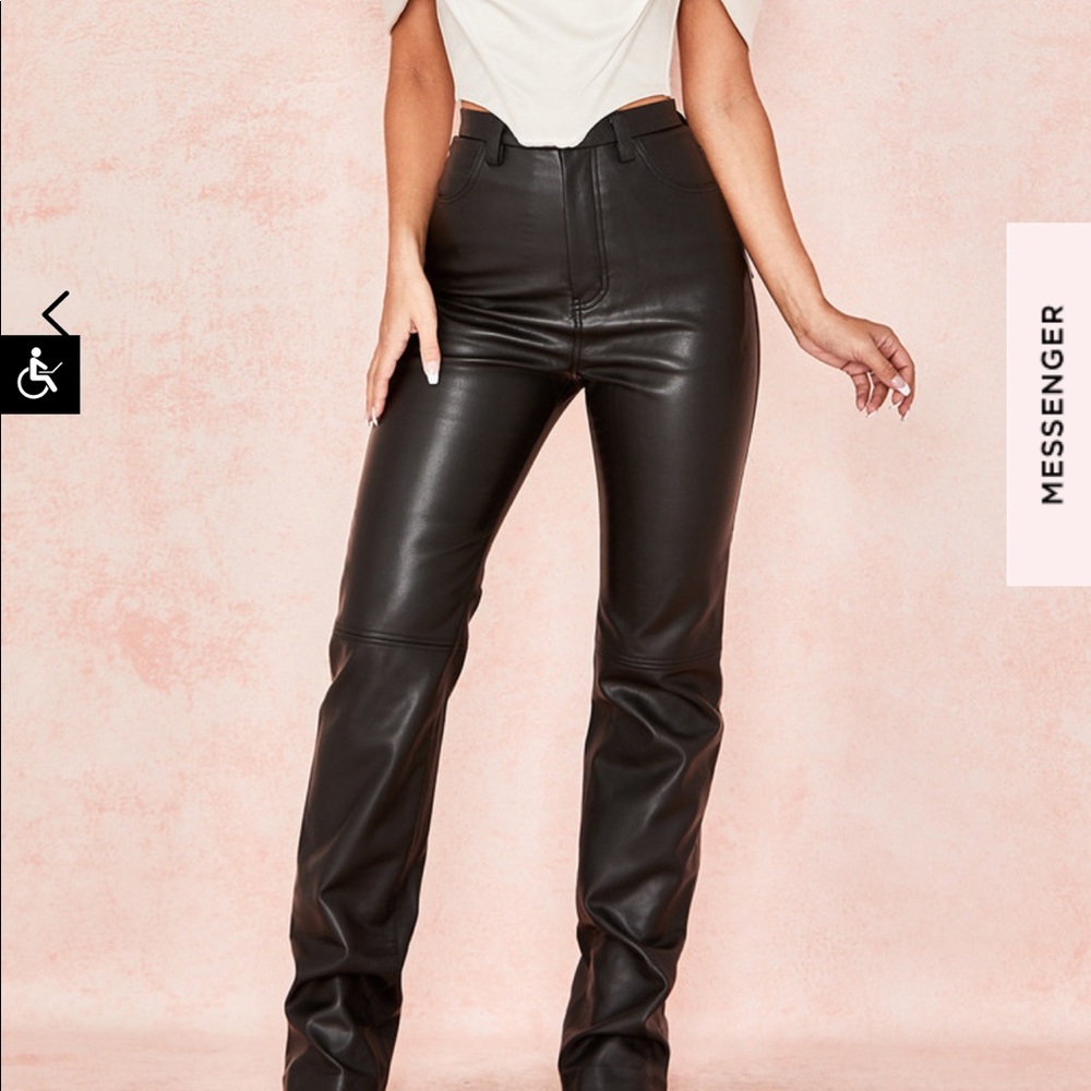House of cb black stretch vegan leather trousers